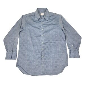 Vintage 70's Schiaparelli Dress Shirt Mens Large 16-35 Blue Geometric Textured